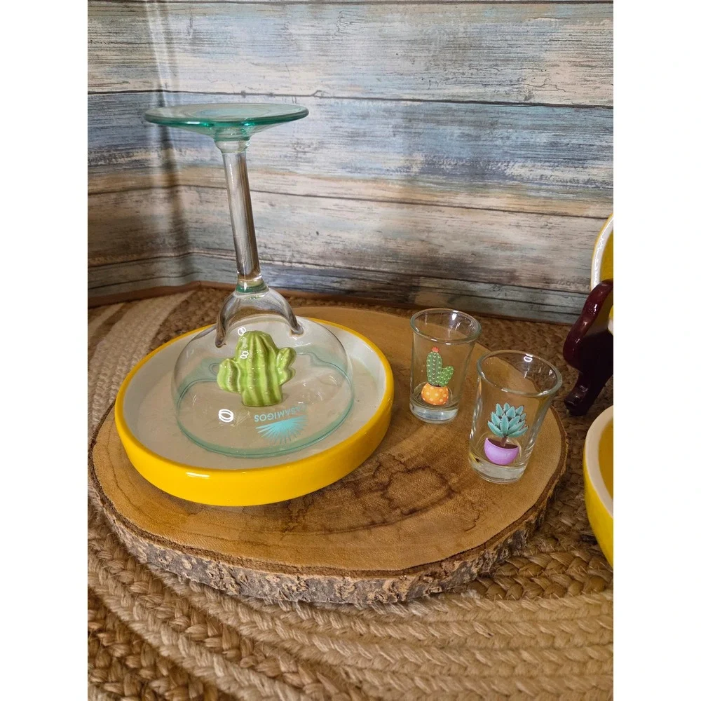 Casamigos Margarita Glass Cactus Glass Dip Tray Lemon Bowls Shot Glass Set 6pc